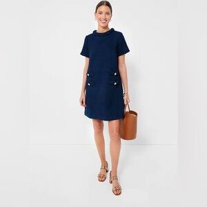 Tuckernuck Jackie Tweed Navy Dress with Gold Buttons size M